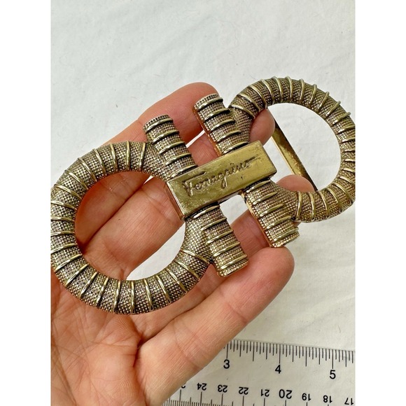 Salvatore Ferragamo Belt Buckle Logo Gold Tone Texture Made Italy VTG main image 6